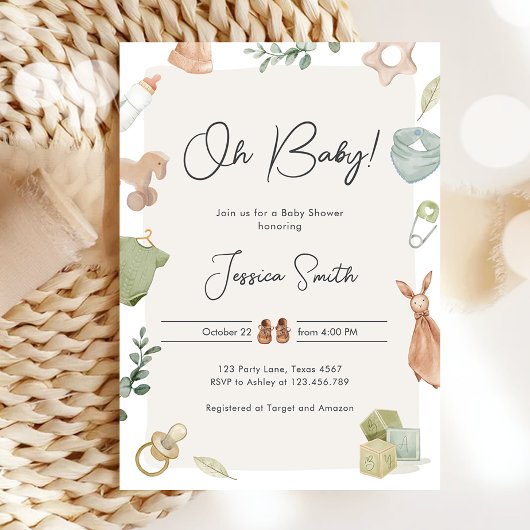 Invitation Boho Baby shower Oh Baby Boy Vêtements rustiques