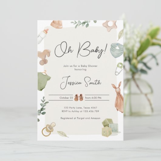 Invitation Boho Baby shower Oh Baby Boy Vêtements rustiques (Debout devant)