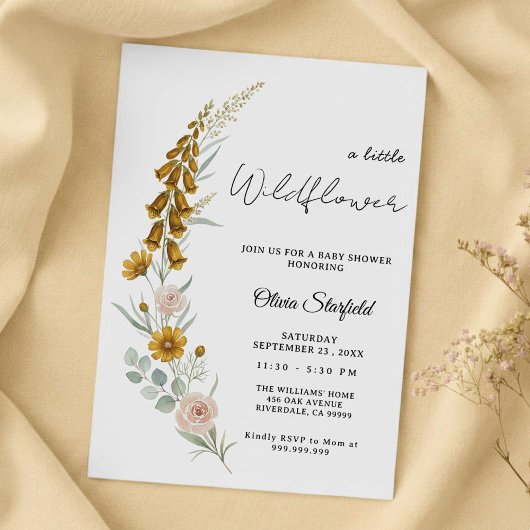 Invitation Boho Baby Shower yellow floral watercolor