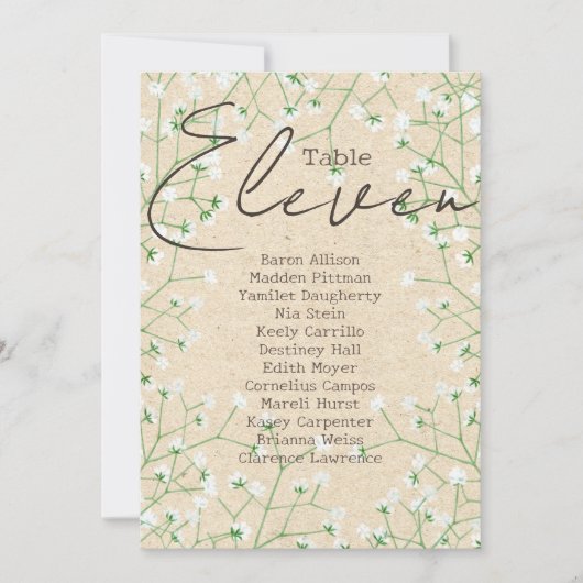 Invitation Boho Baby's Breath Tableau Numéro de siège Tableau (Devant)