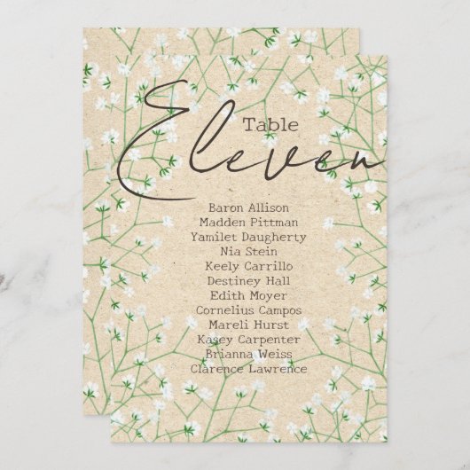 Invitation Boho Baby's Breath Tableau Numéro de siège Tableau (Devant / Derrière)