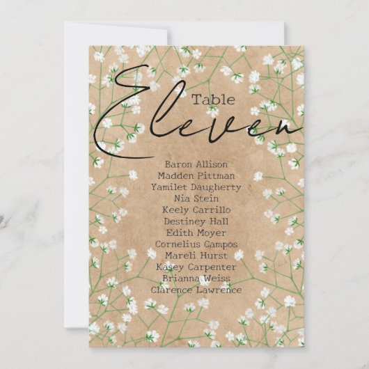 Invitation Boho Baby's Breath Tableau Numéro de siège Tableau (Devant)