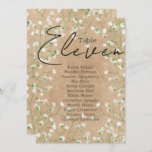 Invitation Boho Baby's Breath Tableau Numéro de siège Tableau (Devant / Derrière)