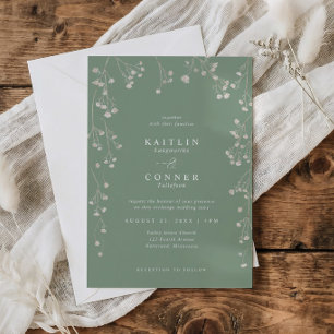 Invitation Boho Baby's Breath Vert Sauge Fleur de la Mariée S