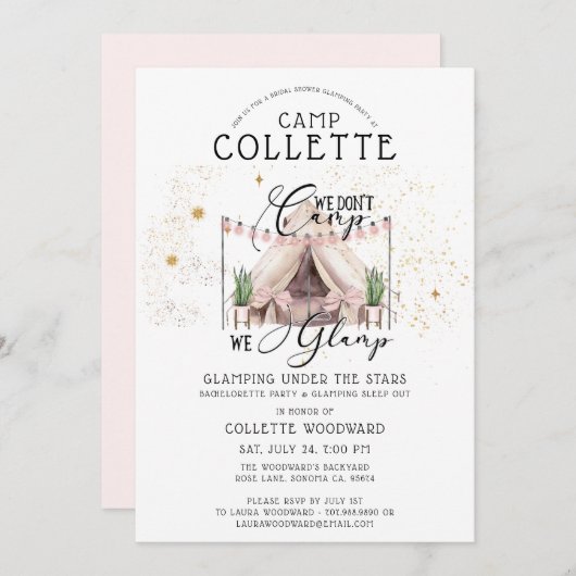 Invitation Boho Bachelorette Glamping Party Under The Stars (Devant / Derrière)