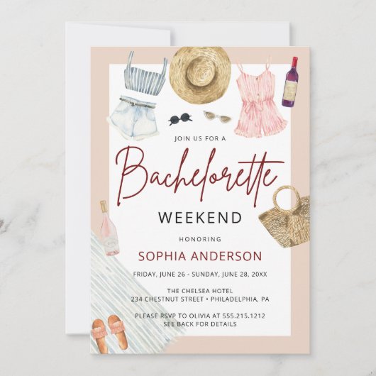 Invitation Boho Bachelorette Winery Week-end Itinéraire (Devant)