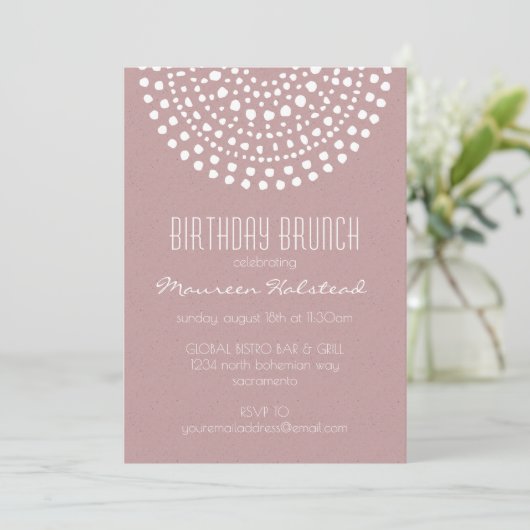 Invitation Boho Bali Anniversaire Brunch sur Rose (Debout devant)