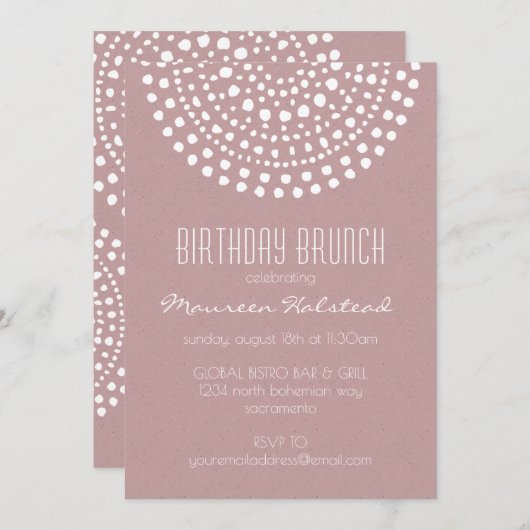 Invitation Boho Bali Anniversaire Brunch sur Rose (Devant / Derrière)
