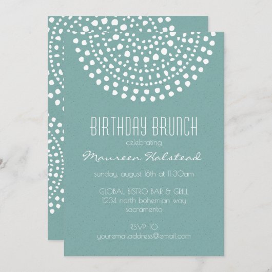 Invitation Boho Bali Anniversaire Brunch Turquoise (Devant / Derrière)
