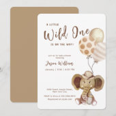 Invitation Boho Balloon Safari Elephant Boy Baby Shower  (Devant / Derrière)