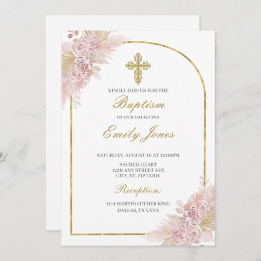 Invitation Boho Baptism (Devant / Derrière)