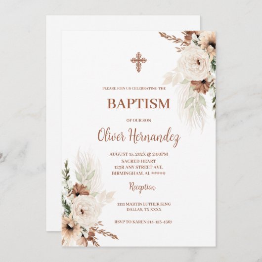 Invitation Boho Baptism (Devant / Derrière)