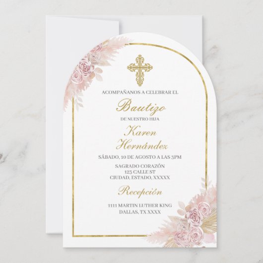 Invitation Boho Baptism espagnol (Devant)