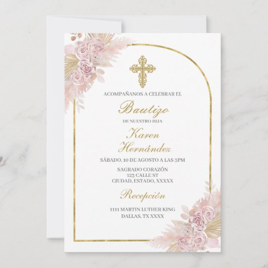Invitation Boho Baptism espagnol (Devant)