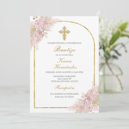 Invitation Boho Baptism espagnol (Debout devant)