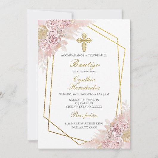 Invitation Boho Baptism espagnol (Devant)