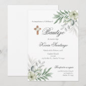 Invitation Boho Baptism Español Invitación floral (Devant / Derrière)