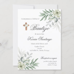 Invitation Boho Baptism Español Invitación floral