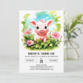 Invitation Boho Barnyard Adventures Piglet Girl Birthday (Debout devant)