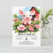 Invitation Boho Barnyard amis Cochon fille anniversaire (Debout devant)