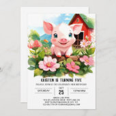 Invitation Boho Barnyard amis Cochon fille anniversaire (Devant / Derrière)