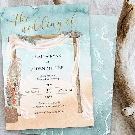Invitation Boho Beach Arbor Aquarelle Océan Mariage