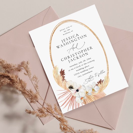 Invitation Boho Beach Blanc Floral Mariage