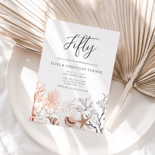Invitation Boho Beach Coral Reef 50e anniversaire de Mariage
