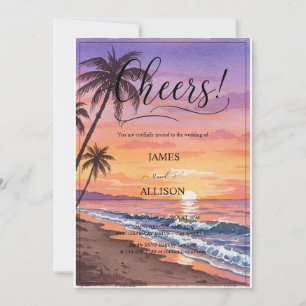 Invitation Boho Beach Ocean California & Golden Sun Mariage
