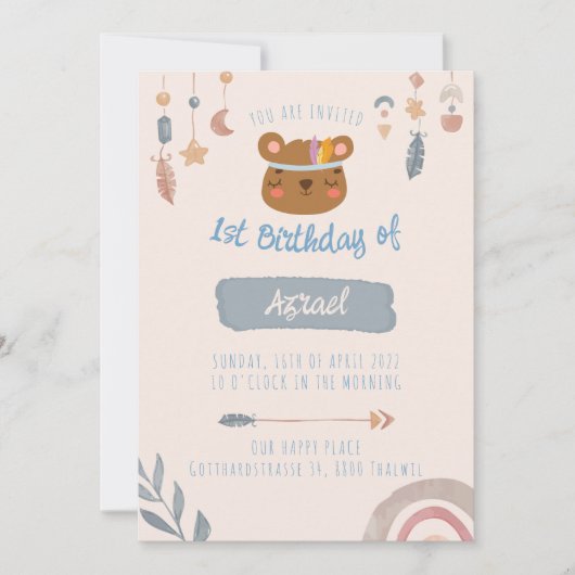 Invitation Boho Bear (Devant)