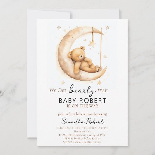 Invitation Boho Bear Baby shower neutre de genre (Devant)