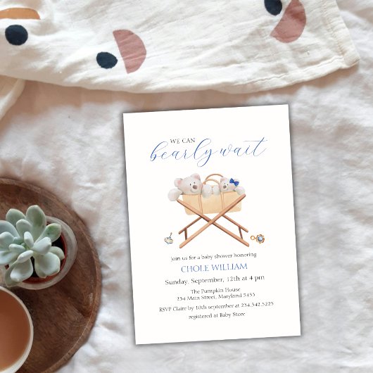 Invitation Boho Bear Bassinet Toy Baby shower