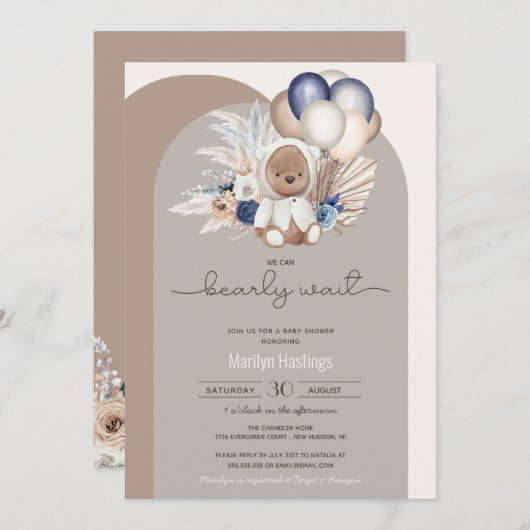 Invitation Boho Bear, on peut attendre Baby shower (Devant / Derrière)