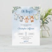 Invitation Boho Bébé Bleu vêtements Eucalyptus Baby shower Ga (Debout devant)