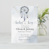 Invitation BOHO Bébé Garçon Attrape-Rêves Bleu Poussiéreux (Debout devant)