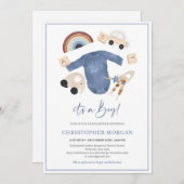 Invitation Boho bébé vêtements et jouets en bois arc-en-ciel (Devant / Derrière)