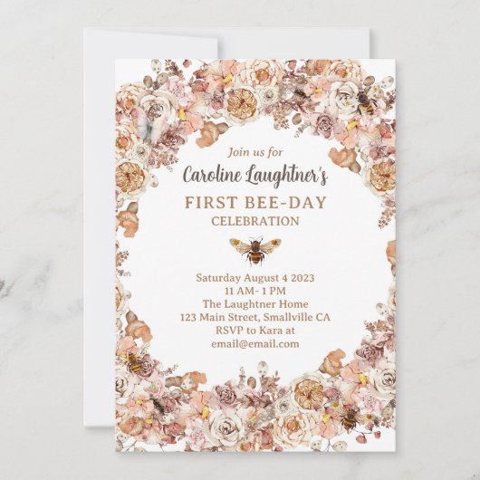 Invitation Boho Bee Aquarelle Fleur sauvage Premier Jour d'Ab (Devant)