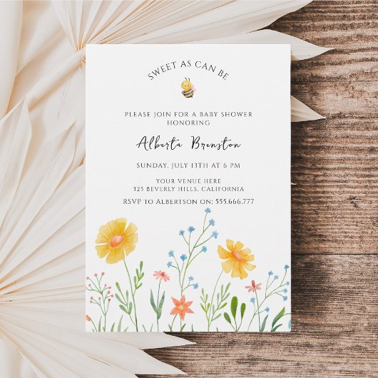 Invitation Boho Bee Baby Shower Floral Douce comme peut être 