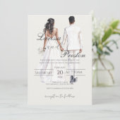 Invitation Boho beige avec mariage de mariés (Debout devant)