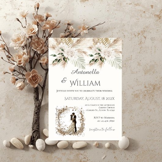 Invitation Boho beige avec mariage de mariés