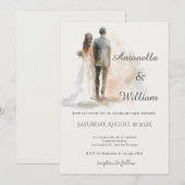 Invitation Boho beige avec mariage de mariés (Devant / Derrière)