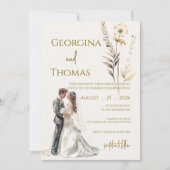 Invitation Boho beige avec mariée Mariage (Devant)