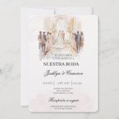 Invitation Boho beige avec mariée Mariage espagnol (Devant)