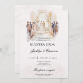 Invitation Boho beige avec mariée Mariage espagnol (Devant / Derrière)