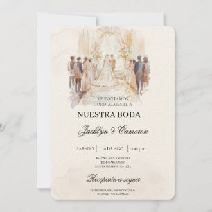 Invitation Boho beige avec mariée Mariage espagnol