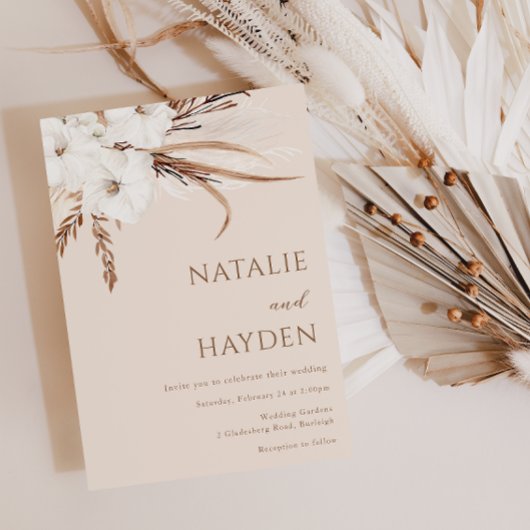Invitation Boho Beige Blanc Floral Toutes les saisons Mariage