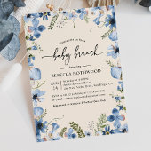 Invitation Boho Beige Bleu Floral Baby Boy Brunch Douche