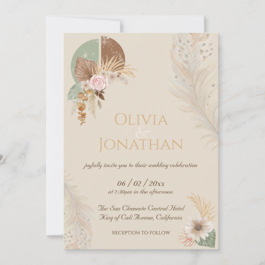Invitation Boho Beige Boho en plumes classiques (Devant)