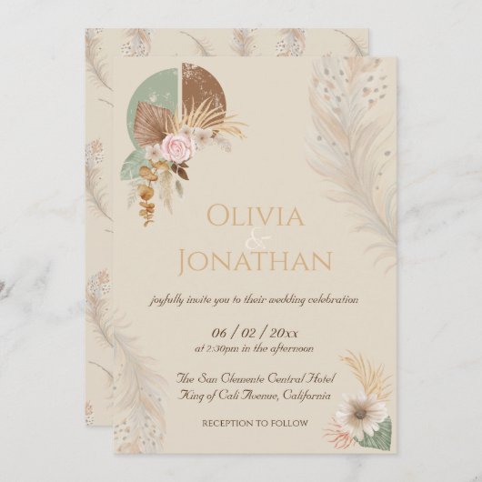 Invitation Boho Beige Boho en plumes classiques (Devant / Derrière)