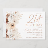 Invitation Boho Beige Brown Floral 21ème anniversaire Invitat (Devant)
